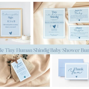 Editable Blue Tiny Human Shindig Invitation Bundle, Minimalist Boy Baby Shower Invite, Essential Bundle, Instant Download, Digital, KP399