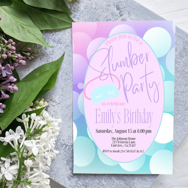 Editable Shiny Slumber Party Invitation Template, Sleepover Birthday Invite, Instant Download, Digital, KP234