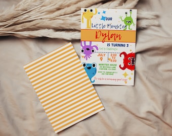 Editable Little Monster Birthday Invitation Template, Monster Party Invite, Instant Download, Digital, KP169