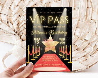 Editable Roll Out the Red Carpet VIP Birthday Invitation Template, Red Carpet VIP PASS, Instant Download, Digital Invite, KP298