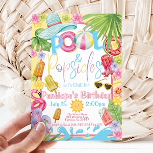 Editable Pool and Popsicles Birthday Invitation Template, Let&#39;s Chill Popsicle & Pool Party Invite, Instant Download, Digital, KP268