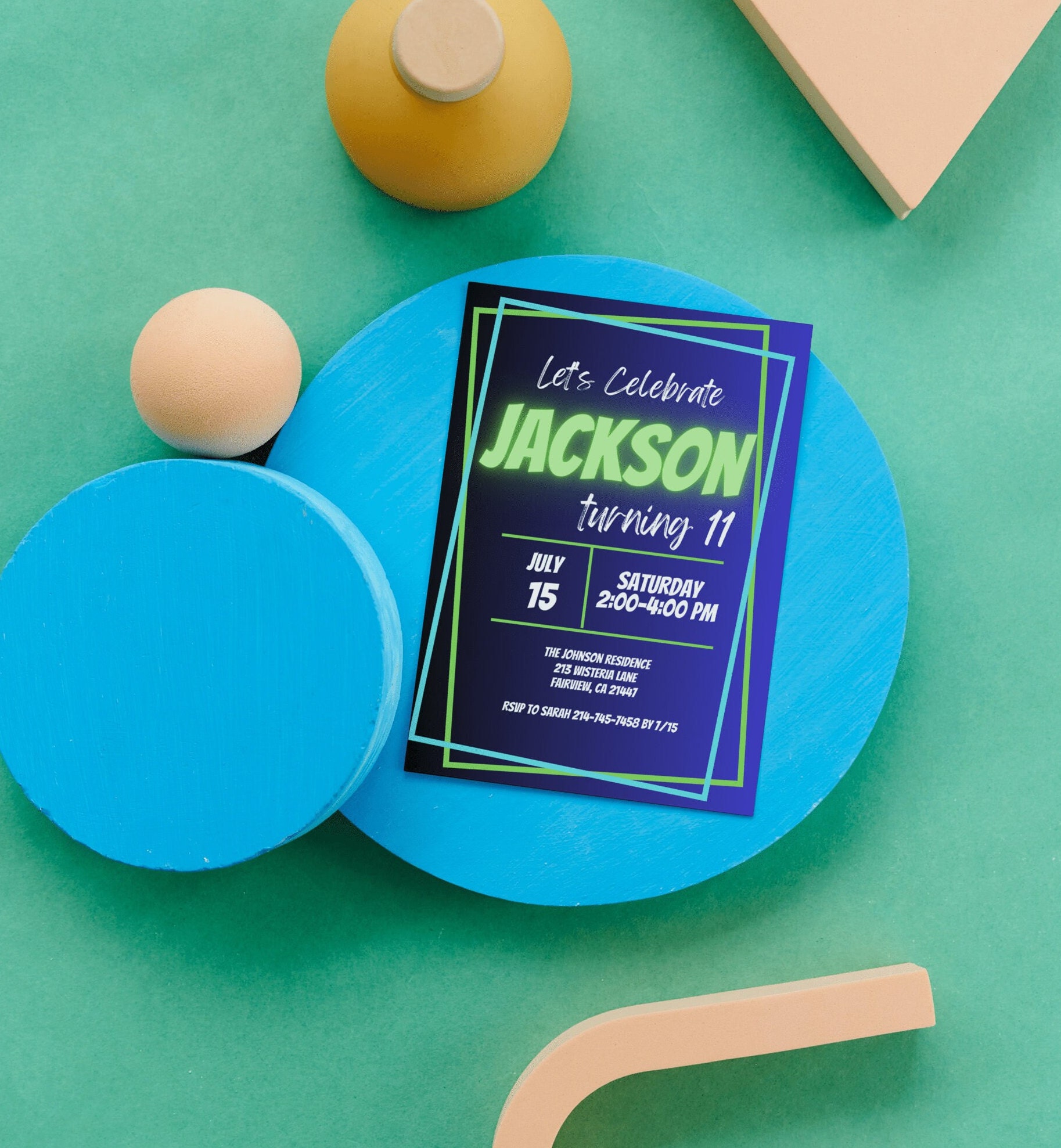 Editable Simple Neon Birthday Party Invitation Template Glow - Etsy