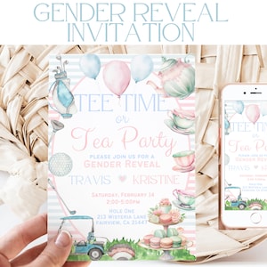 Tee Time or Tea Party? Gender Reveal Invitation, Golf or Tea, Boy or Girl, He or She, Pastel, Instant Download, Digital Invite, KP501