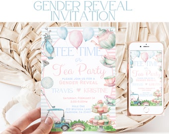 Tee Time or Tea Party? Gender Reveal Invitation, Golf or Tea, Boy or Girl, He or She, Pastel, Instant Download, Digital Invite, KP501