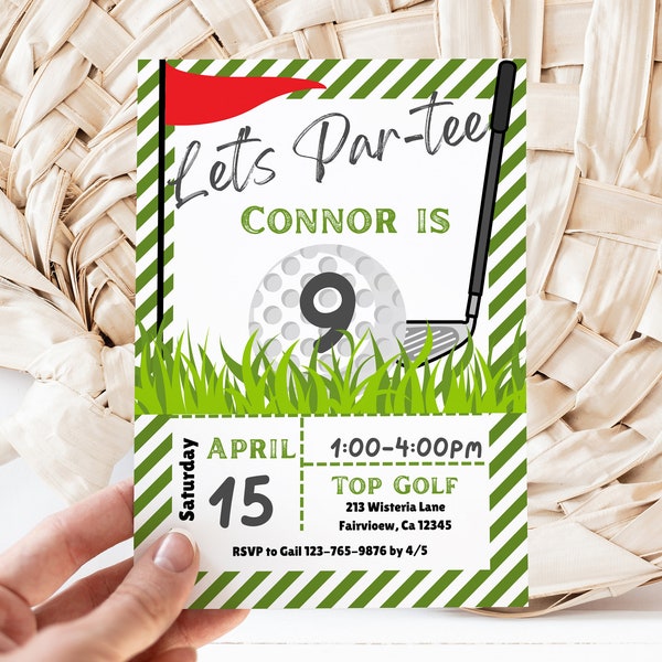 Let's Par tee Birthday Invitation Template, Golf Birthday Invite, Golf Birthday Party, Instant Download, Digital Invite, KP72