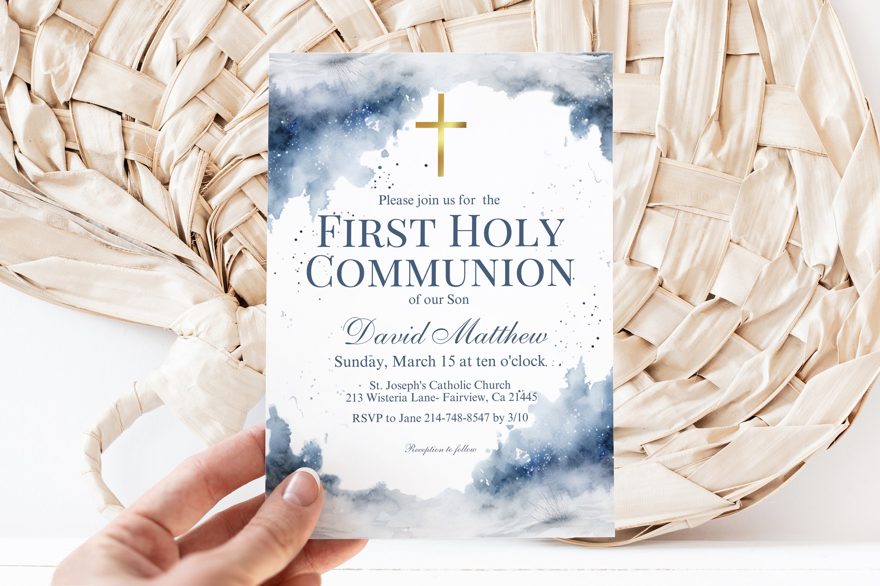 Editable Blue Watercolor First Holy Communion Essentials Bundle, Blue ...