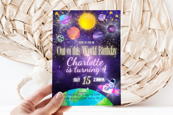 Editable Out of this World Birthday Invitation Template, Outer Space Invite, Instant Download, Digital Invite, KP281