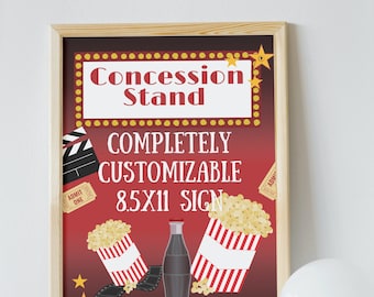 Editable Movie Night 8.5x11 Sign Template, Completely Customizable, Instant Download, Digital, KP127sign