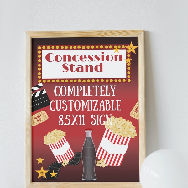 Editable Movie Night 8.5x11 Sign Template, Completely Customizable, Instant Download, Digital, KP127sign