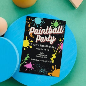 Paintball Birthday Invitation, Paintball invite, Paint invitation, Digital invite, Instant Download, KP19