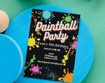 Paintball Birthday Invitation, Paintball invite, Paint invitation, Digital invite, Instant Download, KP19
