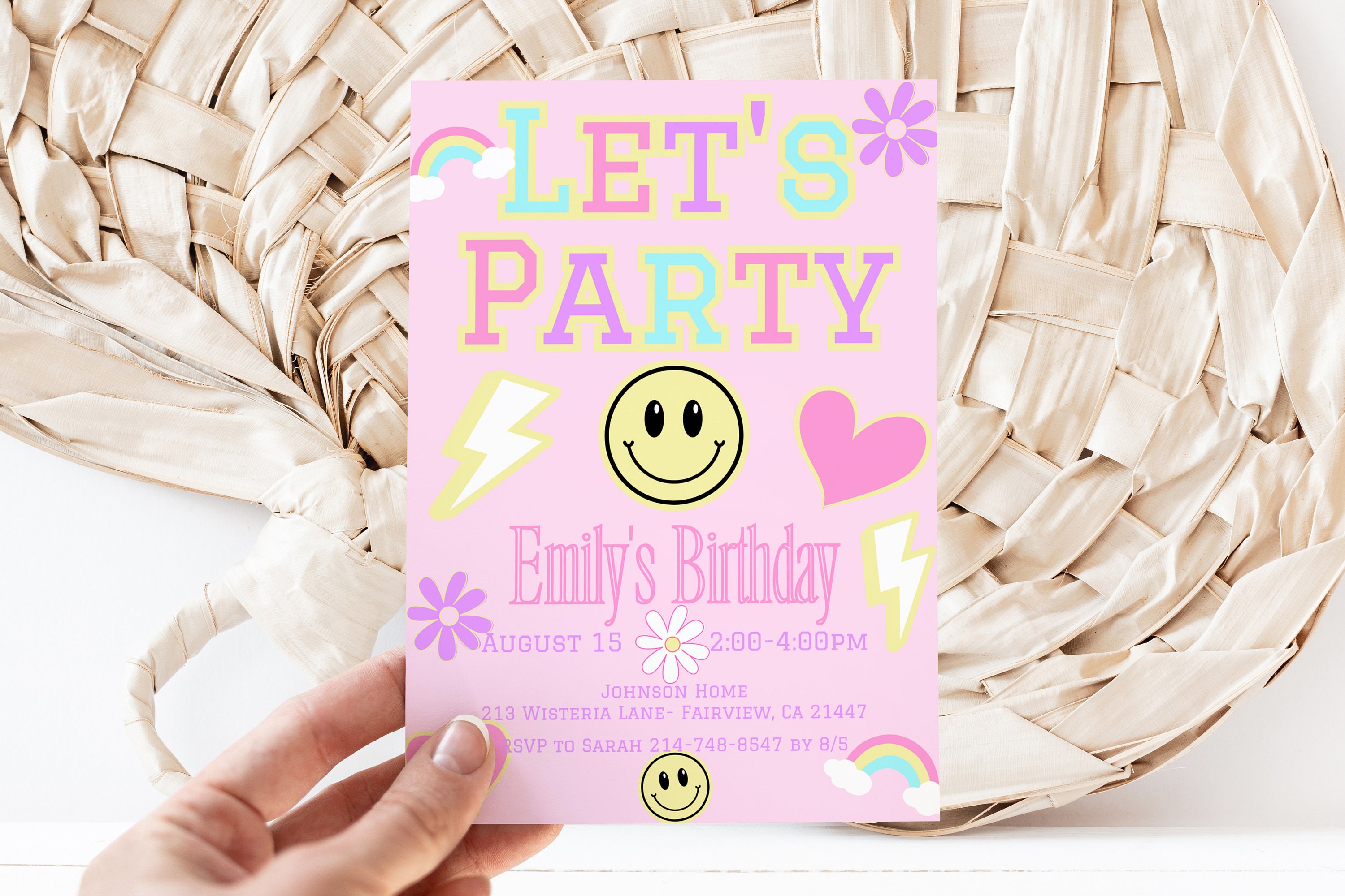 Editable preppy let s celebrate smile face birthday etsy