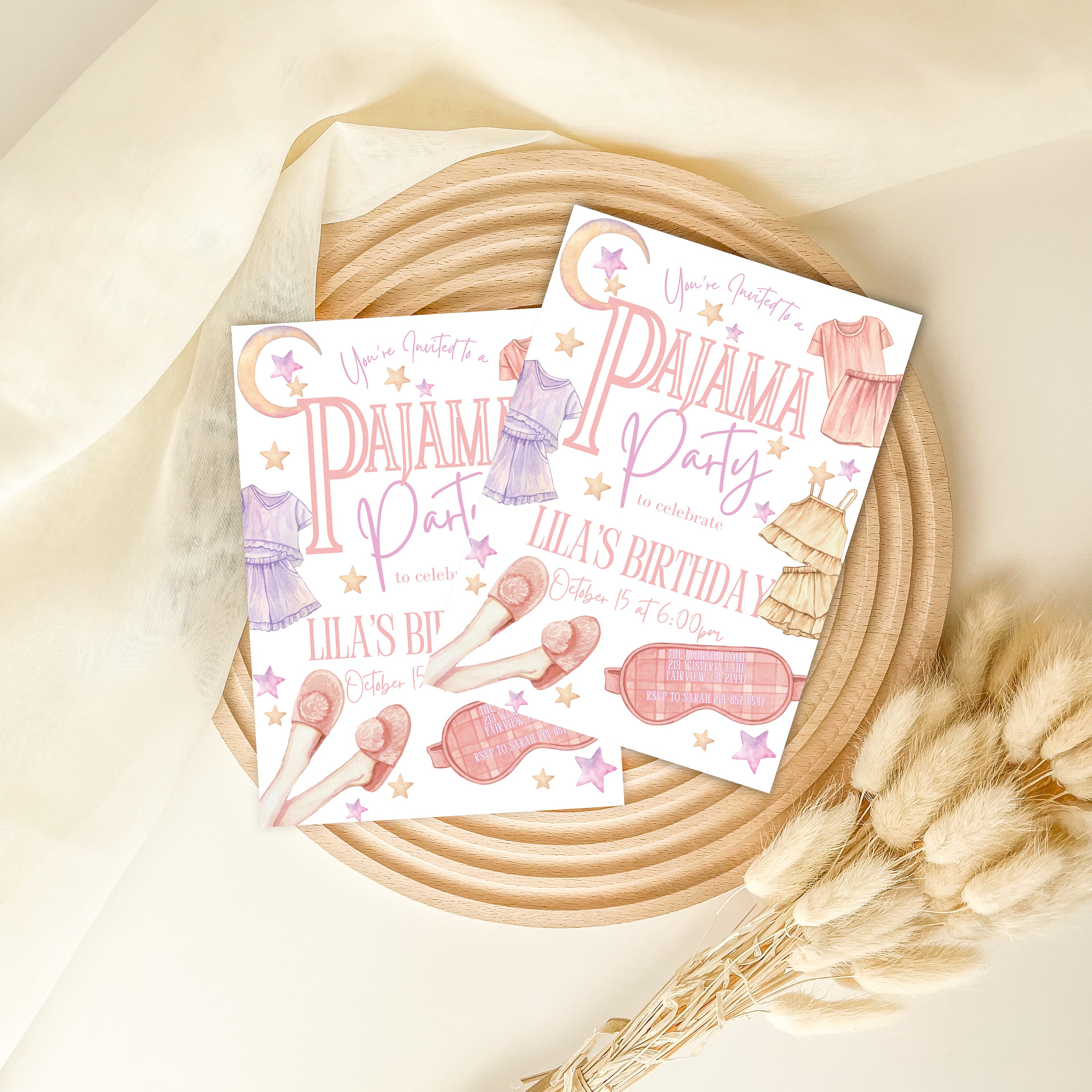 Editable Pajama Party Birthday Invitation Template, Pink Girly ...