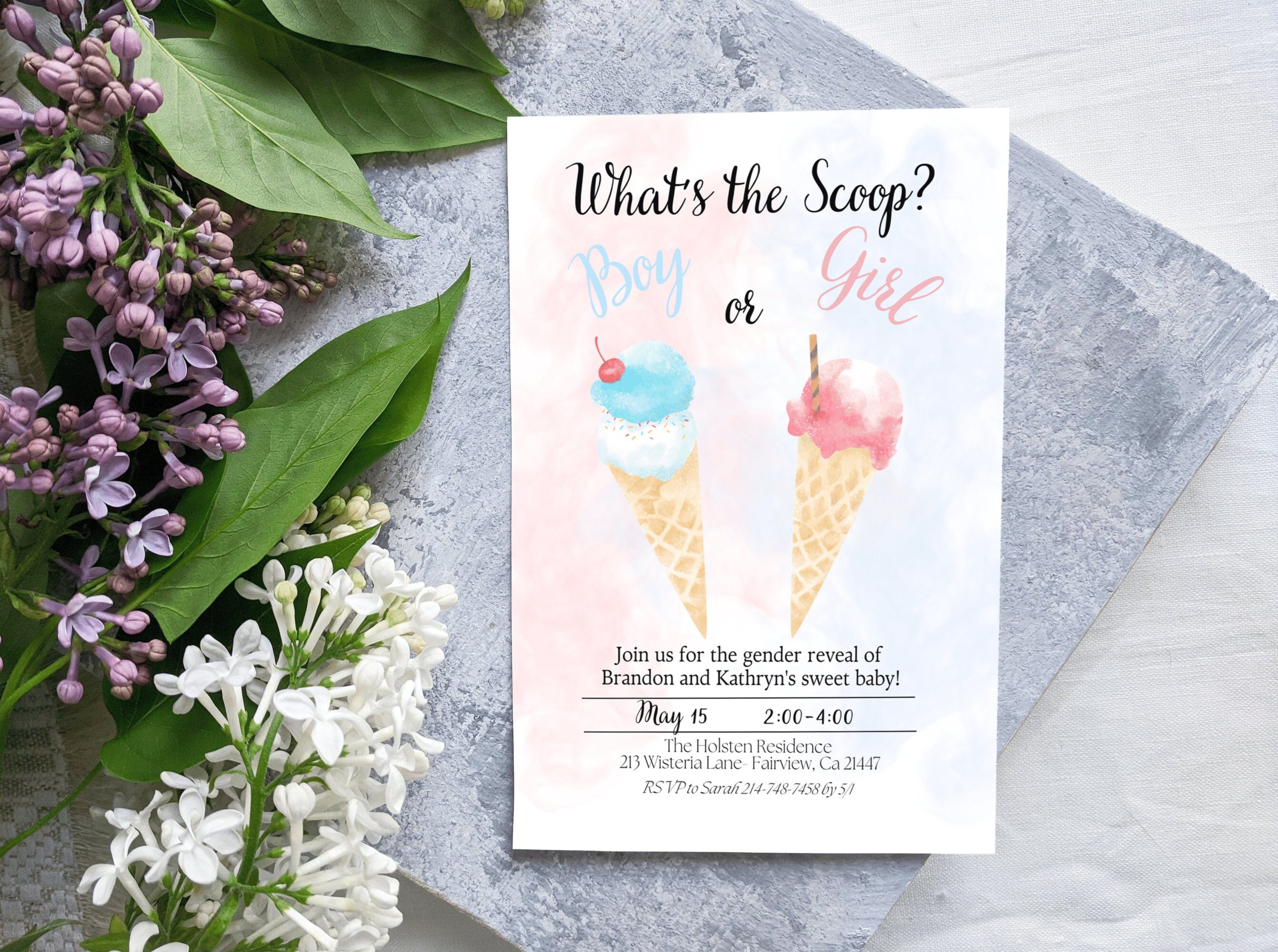 Editable Whats The Scoop Ice Cream Gender Reveal Invitation Template Boy or Girl Invite Instant Download Digital Print KP160