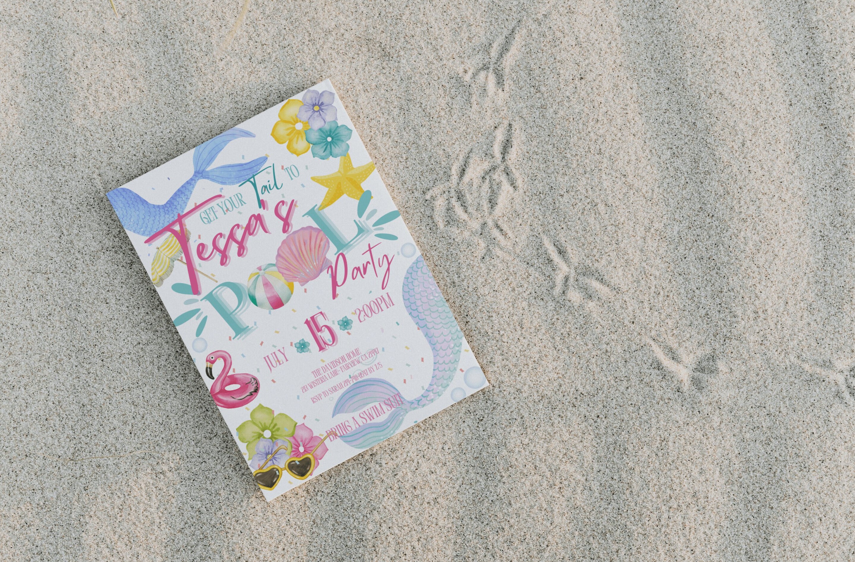 Editable Mermaid Pool Party Invitation Template Mermaid Tail - Etsy