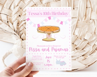Editable Pizza and Pajamas Birthday Invitation Template, Pizza Sleepover Party Invite, Instant Download, Digital, KP246