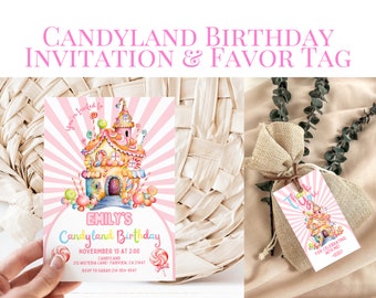 Editable Candyland Birthday Party Invitation Template and Coordinating Favor Tags, Candyland Party, Instant Download, Digital Invitem KP449