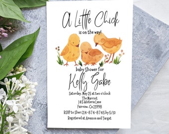 A Little Chick is on the way Baby shower Invitation, Chick Baby shower invite, Instant download, Digital Invite, KP56