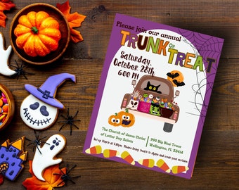 Halloween Truck or Treat Flyer, Halloween Invitation 8,5 " x 11 " flyer, invitation d’Halloween pour enfants mignons. La personnalisation faite pour vous !