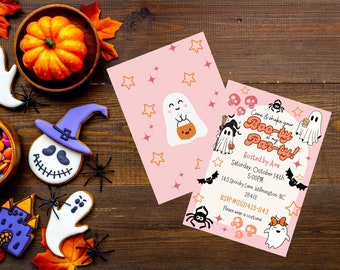 Invitation mignonne et effrayante à la fête d’Halloween | Invitation d'Halloween | Téléchargement numérique | Invitation d'Halloween rose et fantôme