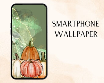 Fond d’écran iPhone citrouille | Économiseur d'écran | Papier peint inspiré de l’automne | citrouilles | vert | fond d'écran de smartphone.