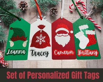 Ensemble de 4 étiquettes de Noël, étiquettes cadeaux de Noël, étiquettes cadeaux personnalisées, étiquettes cadeaux de Noël.