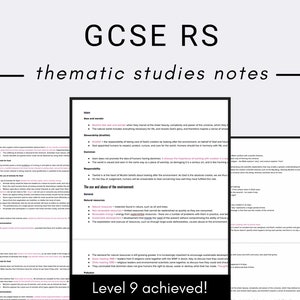 Pode incluir: Um conjunto de três páginas de notas para GCSE Religious Studies. As notas são divididas em seções com títulos como "O uso e o abuso do ambiente" e "Animais e comida". As notas são escritas em um estilo claro e conciso e incluem marcadores e subtítulos. O texto na parte inferior da página diz "Nível 9 alcançado!"