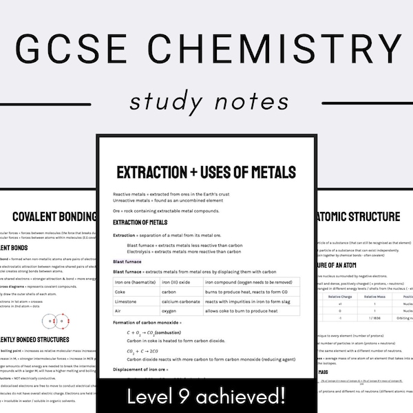 IGCSE-Chemie-Studiennotizen: Ein umfassendes Set detaillierter Notizen zu allen Themen (Note 9 erreicht!)