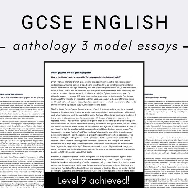 IGCSE english model essays: Anthology section 3 (Grade 9 achieved!)