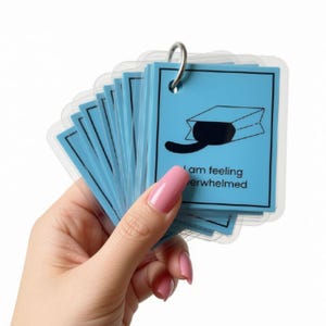 Funny Cat Communication Cards Keyring- Nonverbal AAC Flip Cards for ADHD, Autism, Sensory Overwhelm | Neurodivergent Keychain