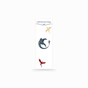 Marcapáginas del Dragón de las Cuatro Alas con la frase «No moriré hoy» - Descarga digital