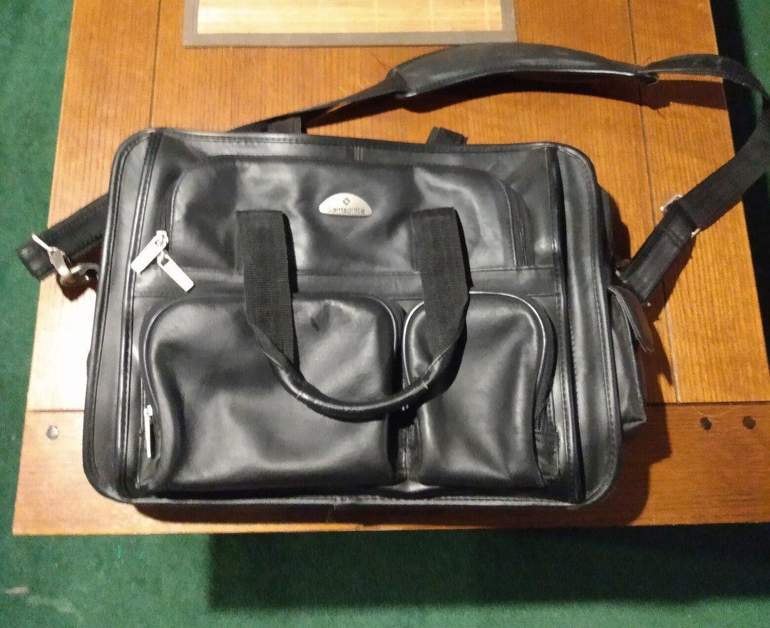 Vintage Samsonite Black Leather Laptop Bag Etsy