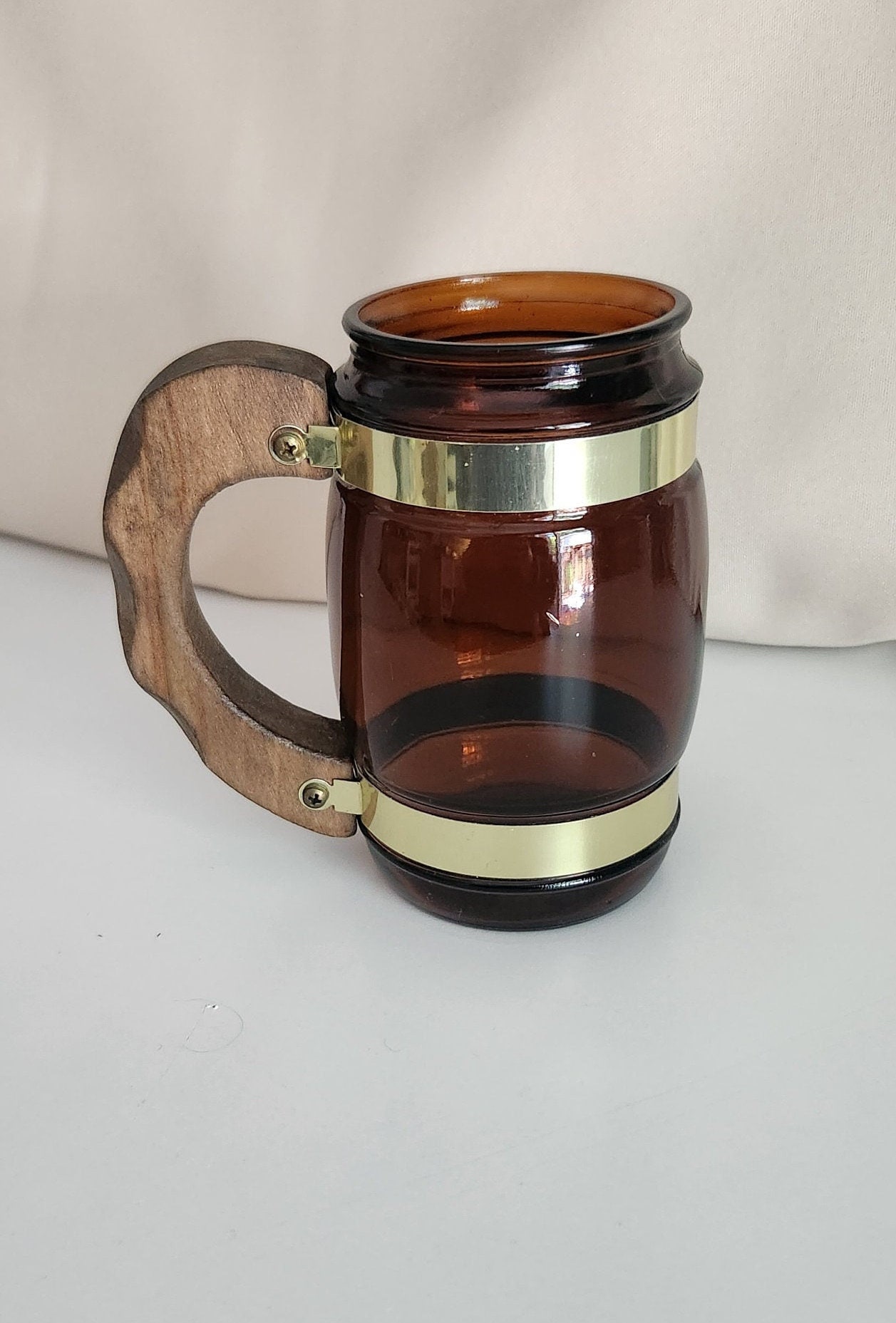 Vintage Siesta Ware Cowboy Amber Glass Mugs With Wooden Handles, Vintage  Mid Century Modern Siesta Ware Glass Mug 