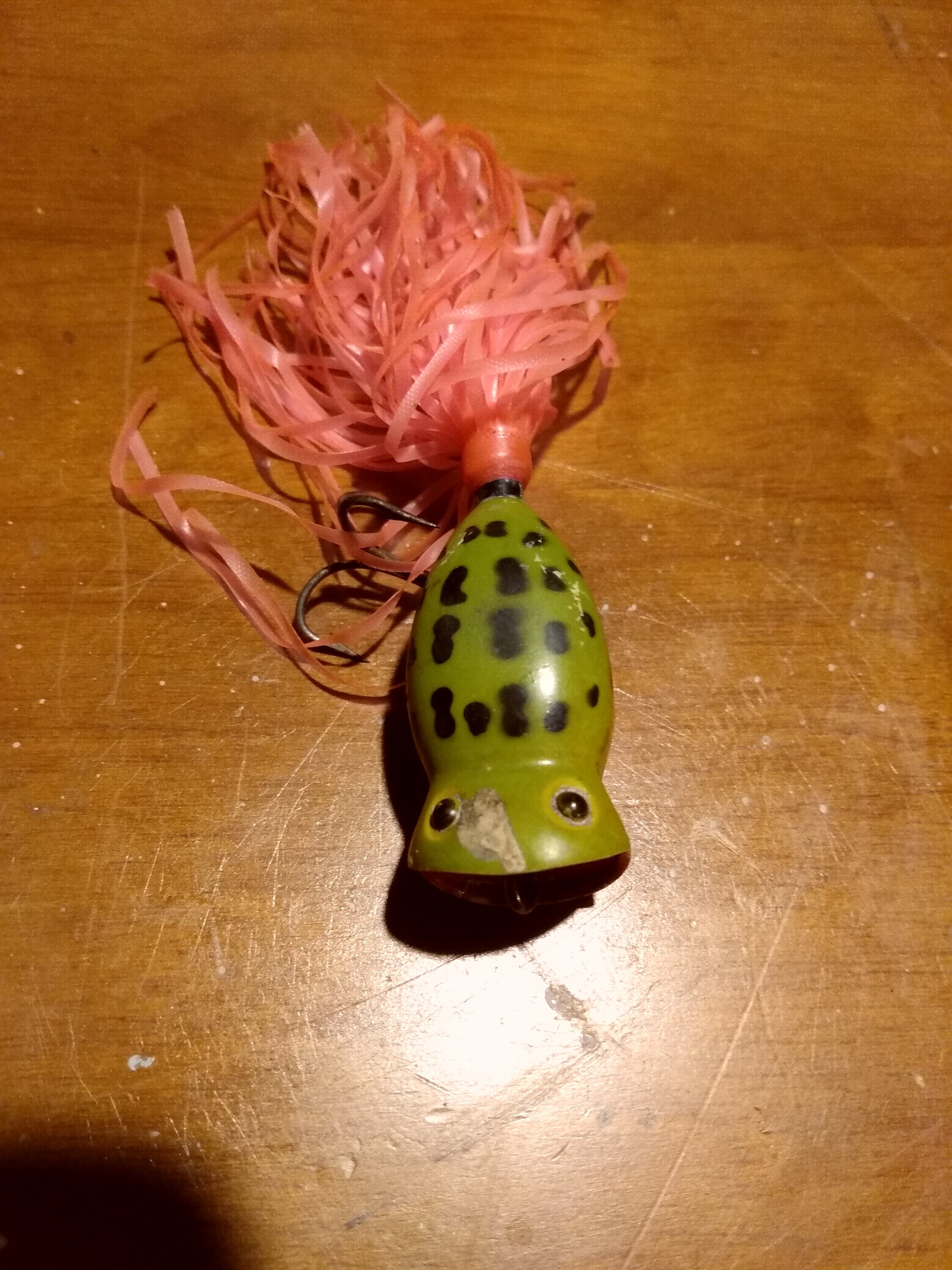Leurre de pêche vintage Fred Arbogast HULA POPPER grenouille/jaune 1 5/8 topwat