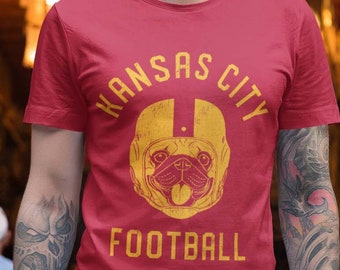 Koszulka z motywem mopsa z drużyny futbolowej Kansas City, prezent dla miłośników psów i fanów Chiefs