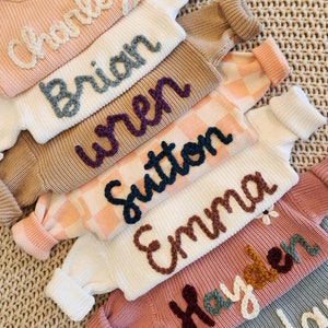 Baby Name Sweater, Hand Embroidered Name Sweater, Custom Baby Sweater, Personalized Sweater, Baby Announcement, Custom Baby Gift image 2