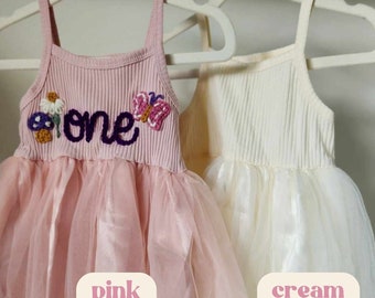 Custom Name Tutu 2T & 3T, Hand Embroidered Dress, Personalized Birthday Outfit, Embroidered Tulle Dress