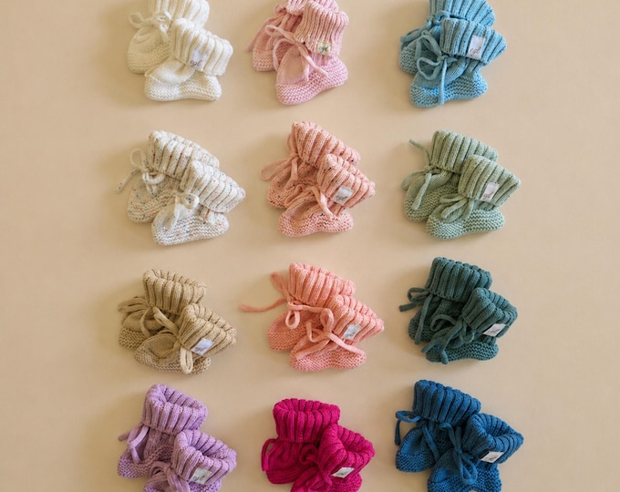Knit Baby Booties- 100% Cotton Booties, Birth Announcement Outfit, Baby Shower Gift 0-6 mos