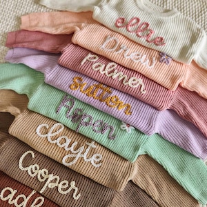 Custom Name Sweater, Hand Embroidered Baby Sweater, Personalized Name Sweater, Baby Announcement, Embroidered Knit Sweater, Custom Baby Gift