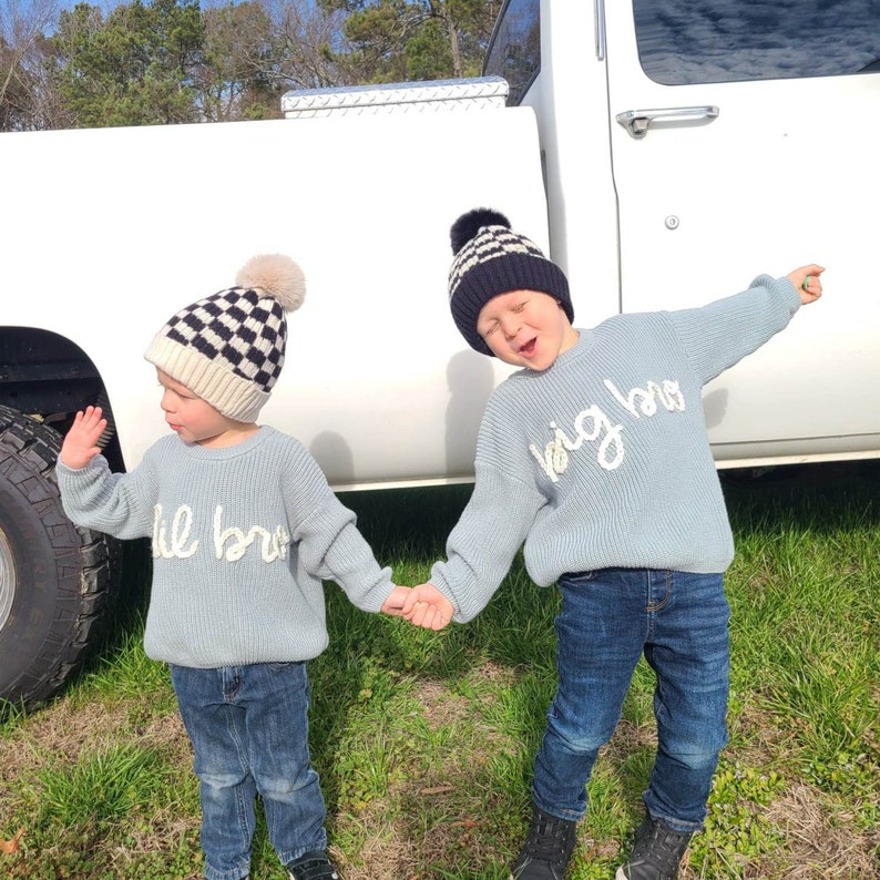 Sky Blue Baby Name Sweater, Hand Embroidered Sweater, Chunky Knit Sweater, Personalized Name Sweater, Baby Announcement, Custom Baby Gift image 7