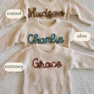 Hand Embroidered Sweater Romper, Custom Baby Sweater Romper, Personalized Name Sweater, Baby Announcement, Embroidered Knit Romper image 2