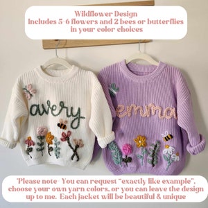 Embroidered Wildflower Sweater, Personalized Sweater, Hand Embroidered Flowers, Baby Announcement, Baby Shower Gift, Milestone Photo Sweater