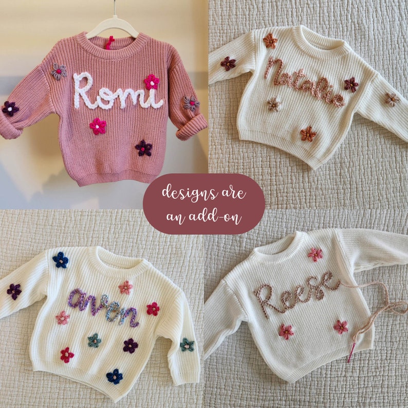 Baby Name Sweater, Hand Embroidered Name Sweater, Custom Baby Sweater, Personalized Sweater, Baby Announcement, Custom Baby Gift image 3