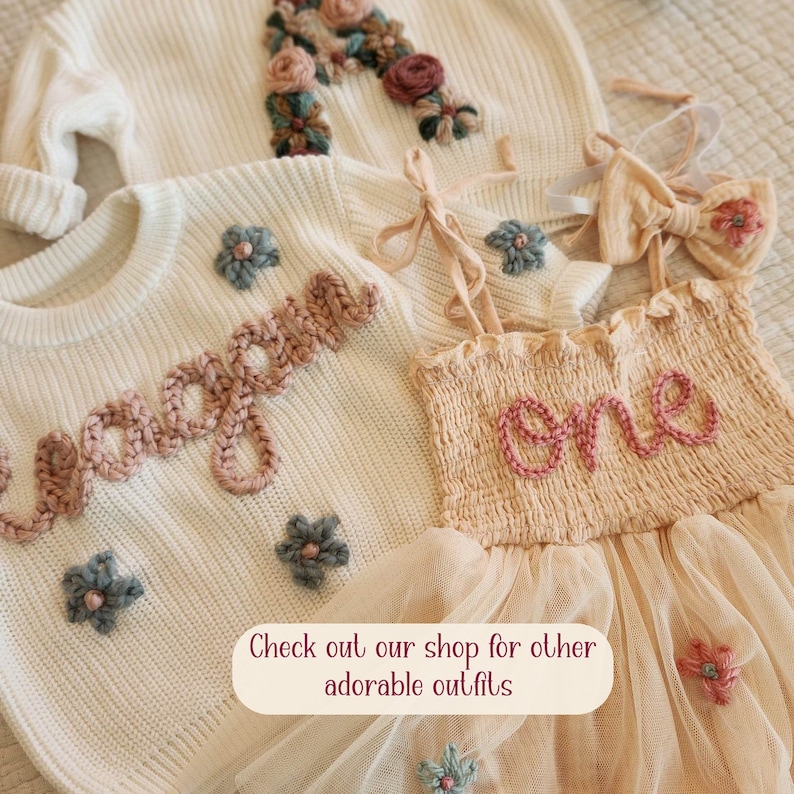 Baby Name Sweater, Hand Embroidered Name Sweater, Custom Baby Sweater, Personalized Sweater, Baby Announcement, Custom Baby Gift image 10