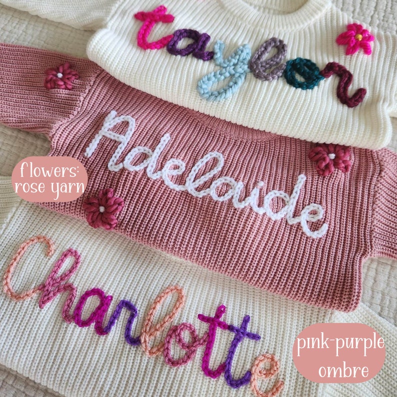 Baby Name Sweater, Hand Embroidered Name Sweater, Custom Baby Sweater, Personalized Sweater, Baby Announcement, Custom Baby Gift image 4