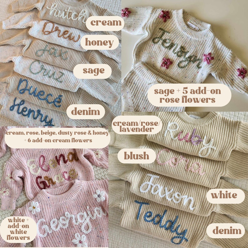 NEWBORN Hand Embroidered Sweater Set, Custom Name Baby Sweater & Shorts, Personalized Birth Announcement, Knit Sweater Baby Announcement image 6