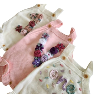 Embroidered Ruffle Romper, Personalized Birthday Outfit, Hand Embroidered Romper, First Birthday Outfit, Floral Initial