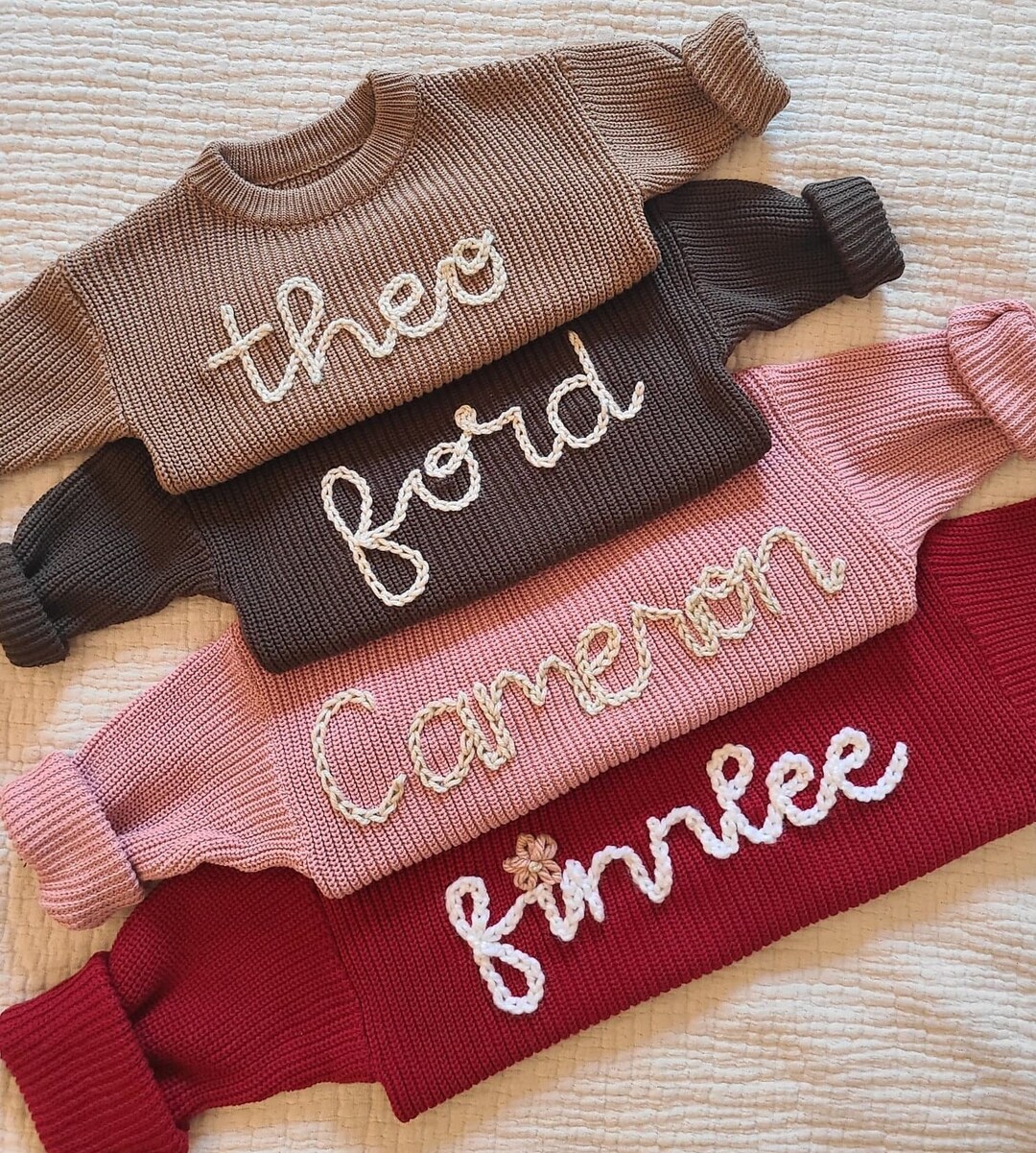 Custom Name Sweater Hand Embroidered Baby Sweater Etsy