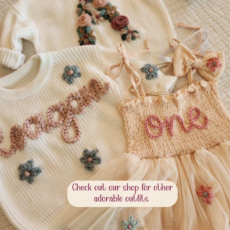 Hand Embroidered Sweater Romper, Custom Baby Sweater Romper, Personalized Name Sweater, Baby Announcement, Embroidered Knit Romper image 10