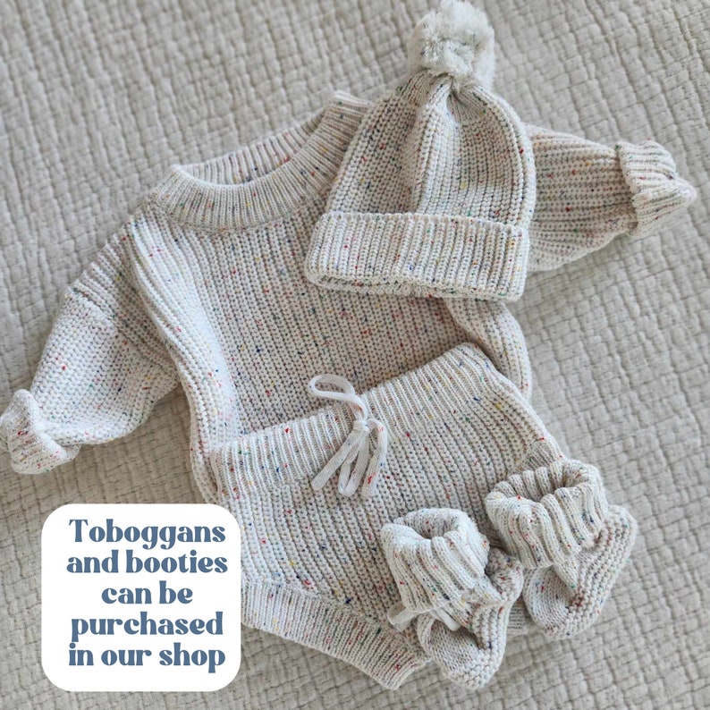 NEWBORN Hand Embroidered Sweater Set, Custom Name Baby Sweater & Shorts, Personalized Birth Announcement, Knit Sweater Baby Announcement image 5